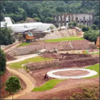 Construction work underway on new attractions and facilities within the park.